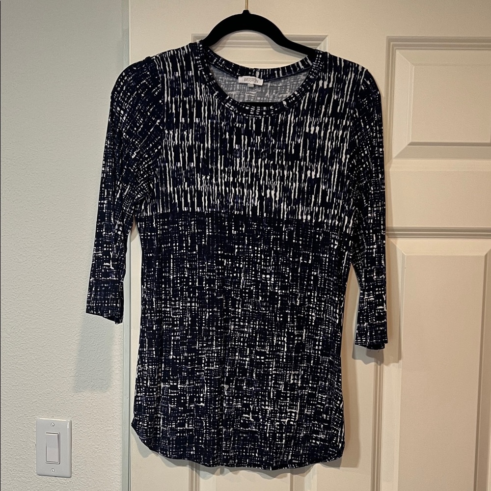 Chic Navy and White Women's Long Sleeve Top